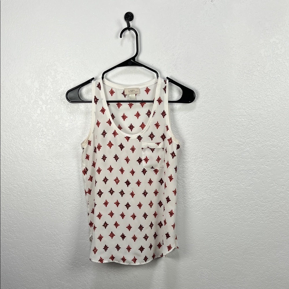 LOFT Women’s Cream Tank Top with Re Geometric Pattern Sleeveless Petite Sz XSP